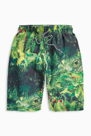 Green Iguana Print Swim Shorts (3-16yrs)